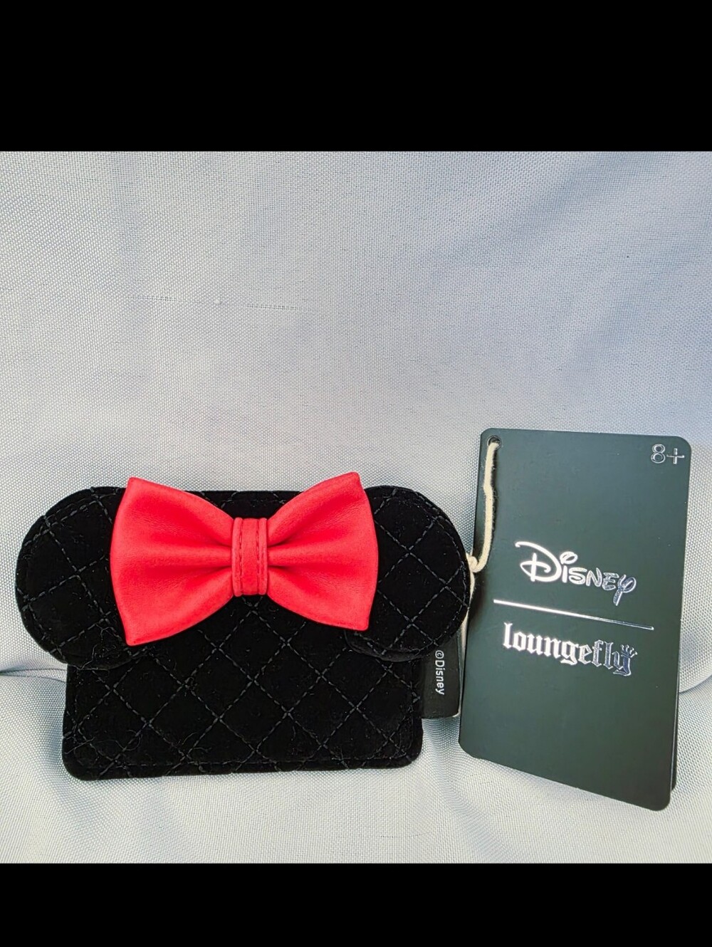 Loungefly Disney Minnie Mouse EarsCard Holder Quilted Velvet Black With Red Bow